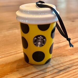 Starbucks Yellow and Black Polka Dot Ornament